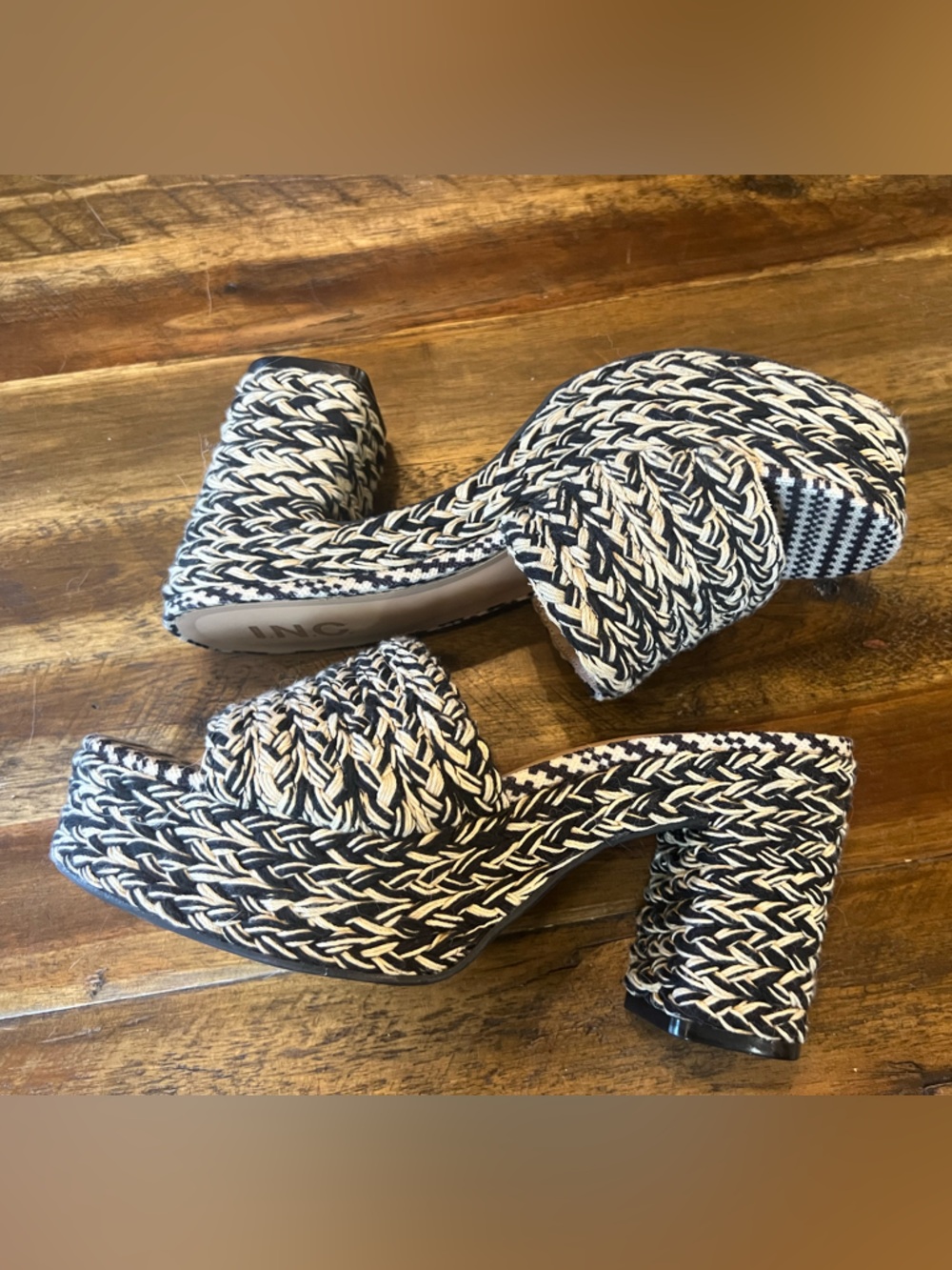 I.N.C. International Concepts black and cream Espadrille Mules